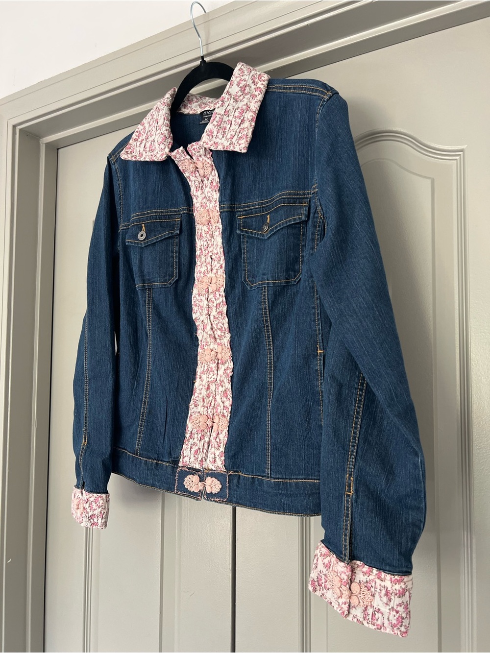 Lisa Skeels Original OOAK Upcycled Denim Floral Romantic Boho Jacket - Picture 3 of 9